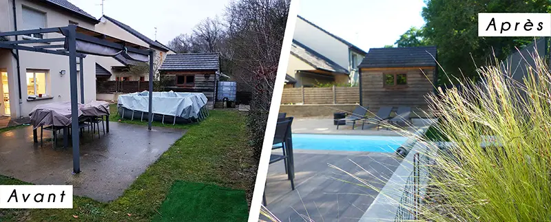 Avant-apres Amenagement complet jardin et sa piscine